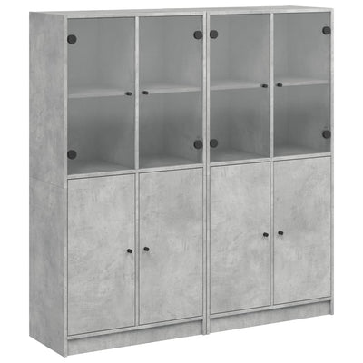 Bookcase with Doors Concrete Grey 136x37x142 cm Engineered Wood