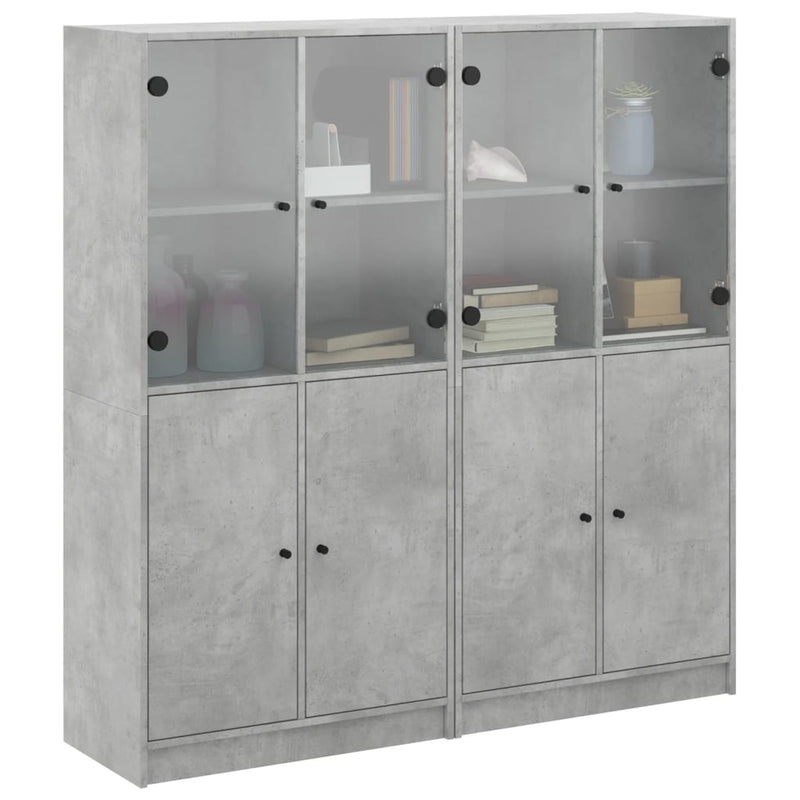 Bookcase with Doors Concrete Grey 136x37x142 cm Engineered Wood