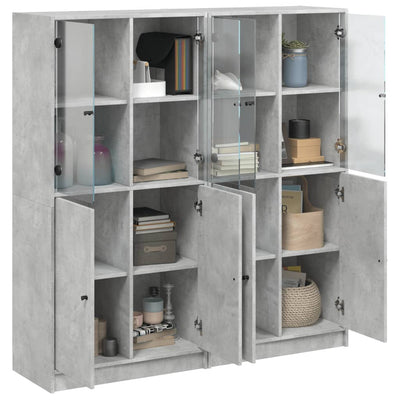 Bookcase with Doors Concrete Grey 136x37x142 cm Engineered Wood