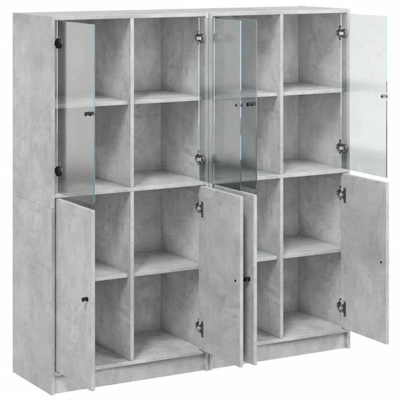 Bookcase with Doors Concrete Grey 136x37x142 cm Engineered Wood