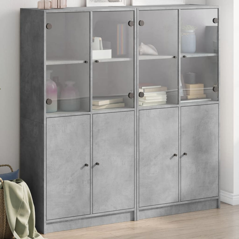 Bookcase with Doors Concrete Grey 136x37x142 cm Engineered Wood