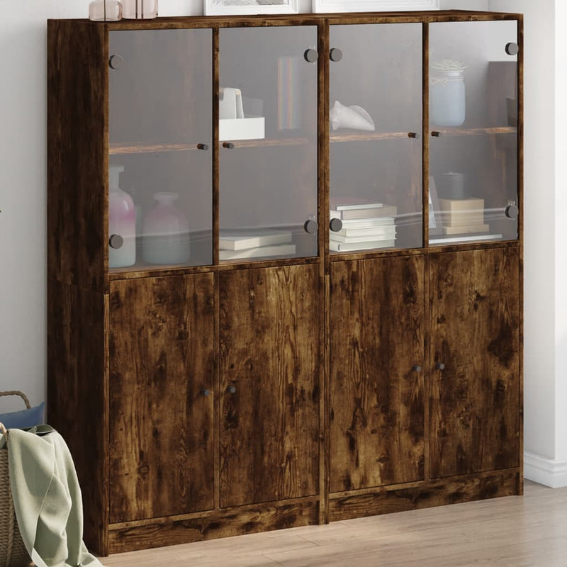 Bookcase with Doors Smoked Oak 136x37x142 cm Engineered Wood