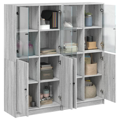 Bookcase with Doors Grey Sonoma 136x37x142 cm Engineered Wood