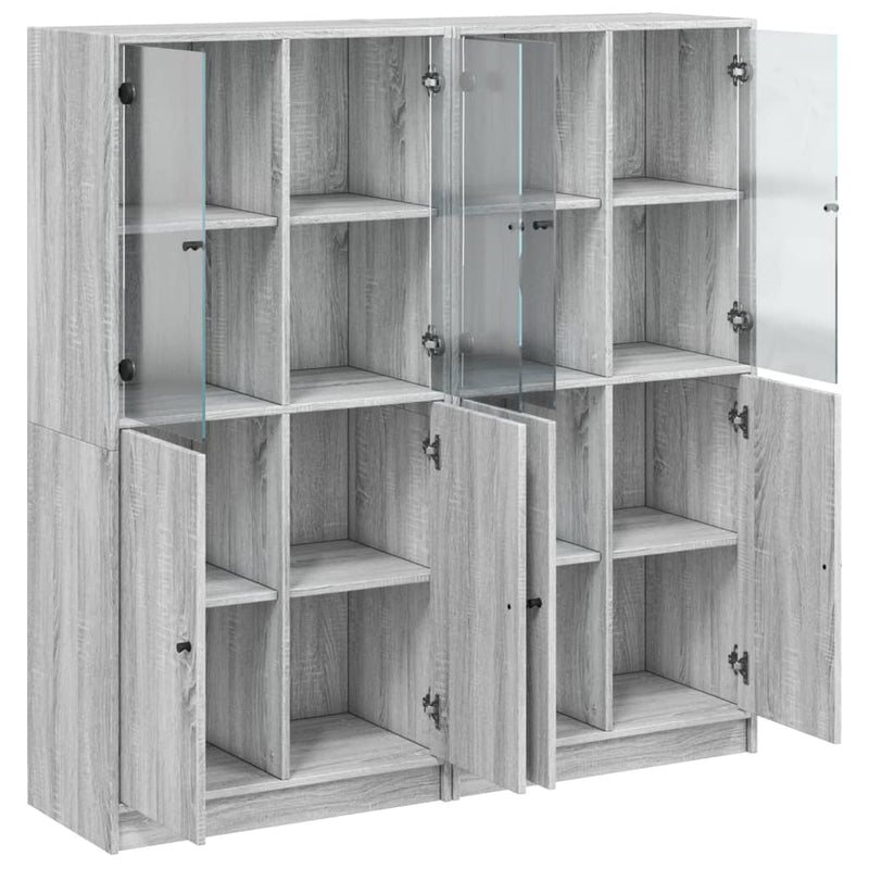 Bookcase with Doors Grey Sonoma 136x37x142 cm Engineered Wood