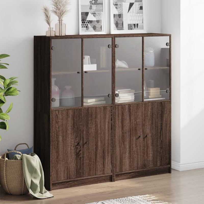 Bookcase with Doors Brown Oak 136x37x142 cm Engineered Wood