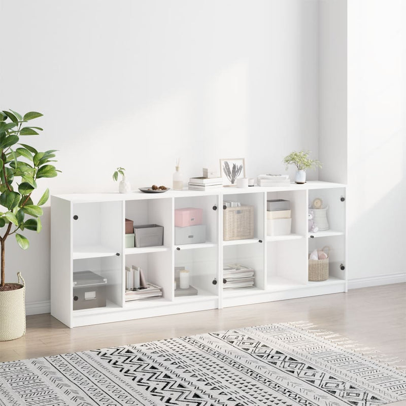 Bookcase with Doors White 204x37x75 cm Engineered Wood