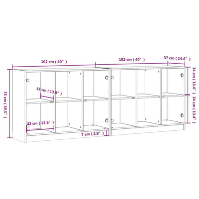 Bookcase with Doors White 204x37x75 cm Engineered Wood