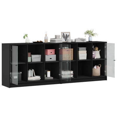 Bookcase with Doors Black 204x37x75 cm Engineered Wood