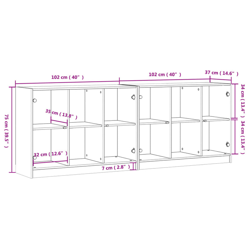 Bookcase with Doors Black 204x37x75 cm Engineered Wood