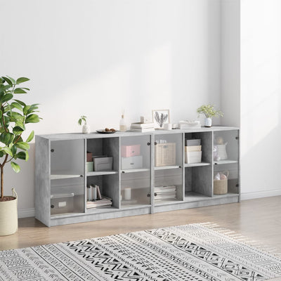 Bookcase with Doors Concrete Grey 204x37x75 cm Engineered Wood