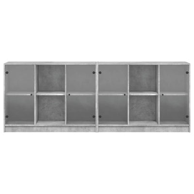 Bookcase with Doors Concrete Grey 204x37x75 cm Engineered Wood