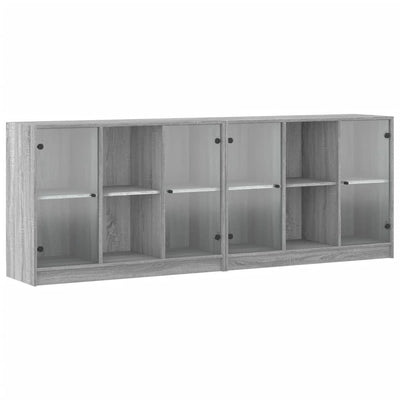 Bookcase with Doors Grey Sonoma 204x37x75 cm Engineered Wood