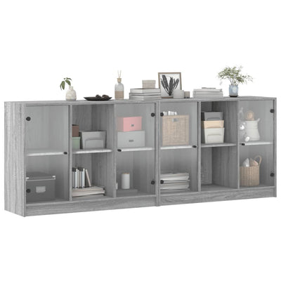 Bookcase with Doors Grey Sonoma 204x37x75 cm Engineered Wood