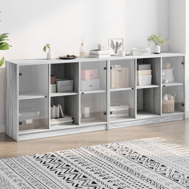 Bookcase with Doors Grey Sonoma 204x37x75 cm Engineered Wood