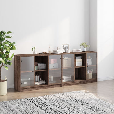 Bookcase with Doors Brown Oak 204x37x75 cm Engineered Wood