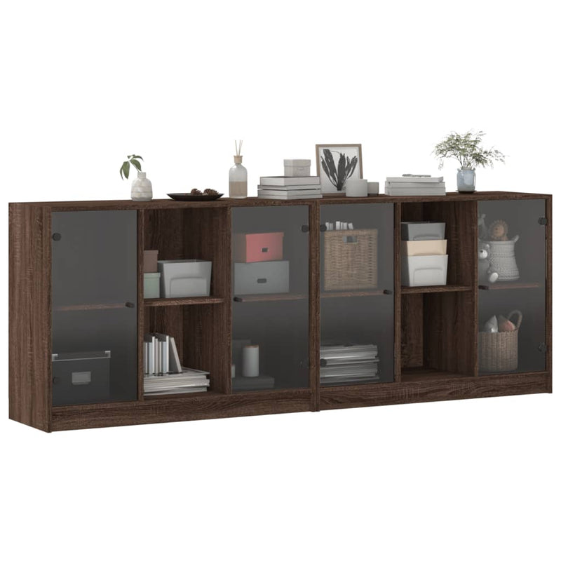 Bookcase with Doors Brown Oak 204x37x75 cm Engineered Wood