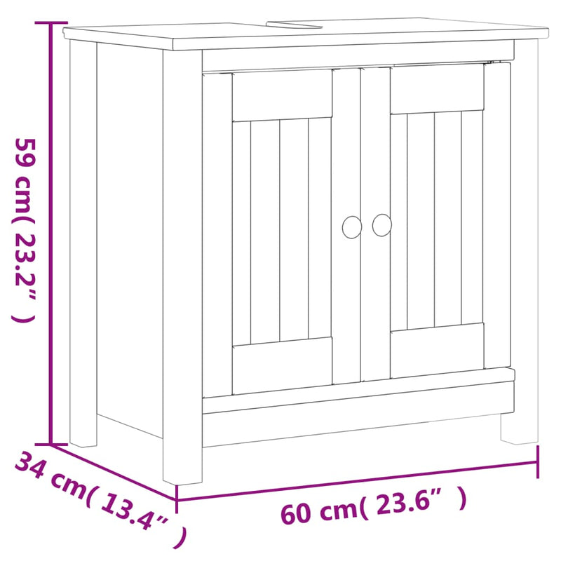 Conjunto de muebles de baño de 3 piezas BERG de madera maciza de pino blanco