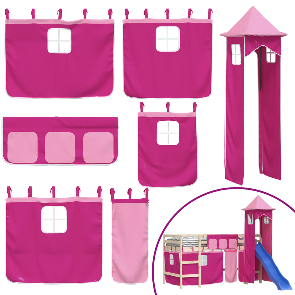 vidaXL Curtains for Loft Bed with Tower Pink Polyester 2