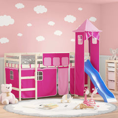 vidaXL Curtains for Loft Bed with Tower Pink Polyester 1