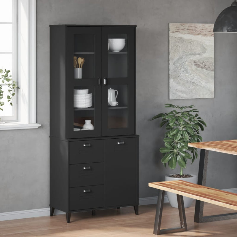 Highboard VIKEN Black 80x40x190 cm Solid Wood Pine