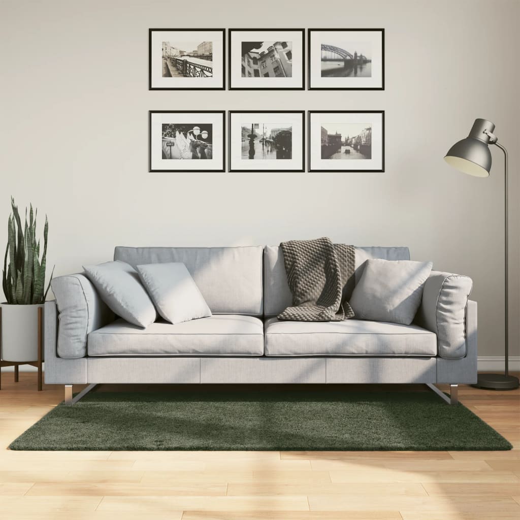 vidaXL Rug HUARTE Short Pile Soft and Washable Forest Green 80x150 cm 1