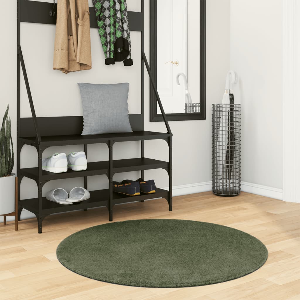 vidaXL Rug HUARTE Short Pile Soft and Washable Forest Green Ø 100 cm 1