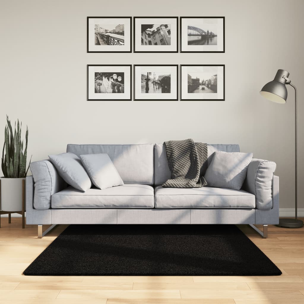 vidaXL Rug HUARTE Short Pile Soft and Washable Black 120x120 cm 1
