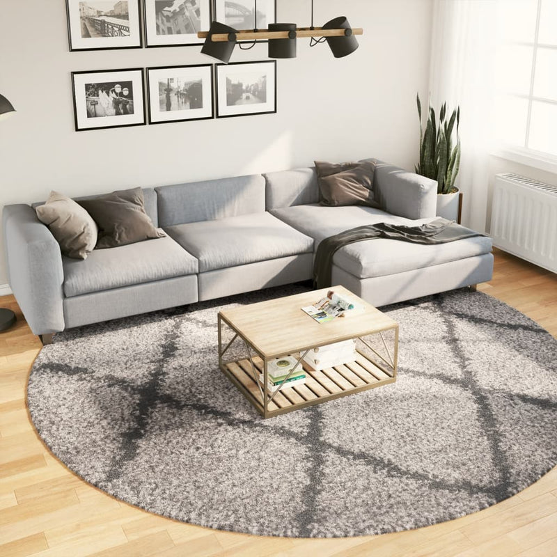 Shaggy Rug High Pile Modern Beige and Anthracite Ø 280 cm