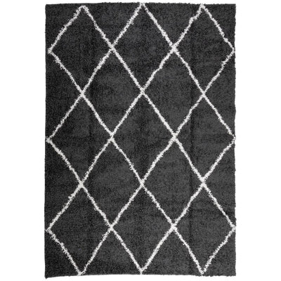 Shaggy Rug High Pile Modern Black and Cream 160x230 cm