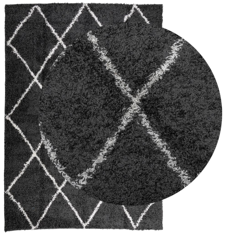 Shaggy Rug High Pile Modern Black and Cream 160x230 cm