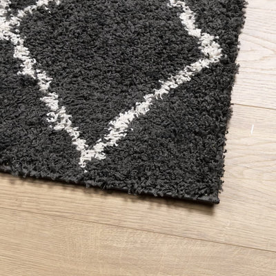 Shaggy Rug High Pile Modern Black and Cream 160x230 cm