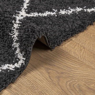 Shaggy Rug High Pile Modern Black and Cream 160x230 cm