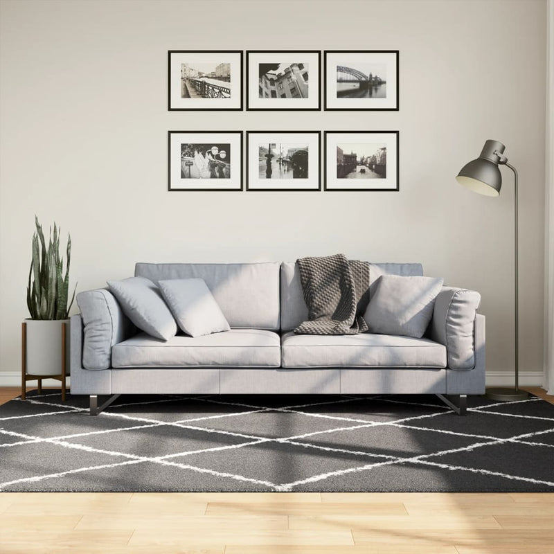 Shaggy Rug High Pile Modern Black and Cream 160x230 cm