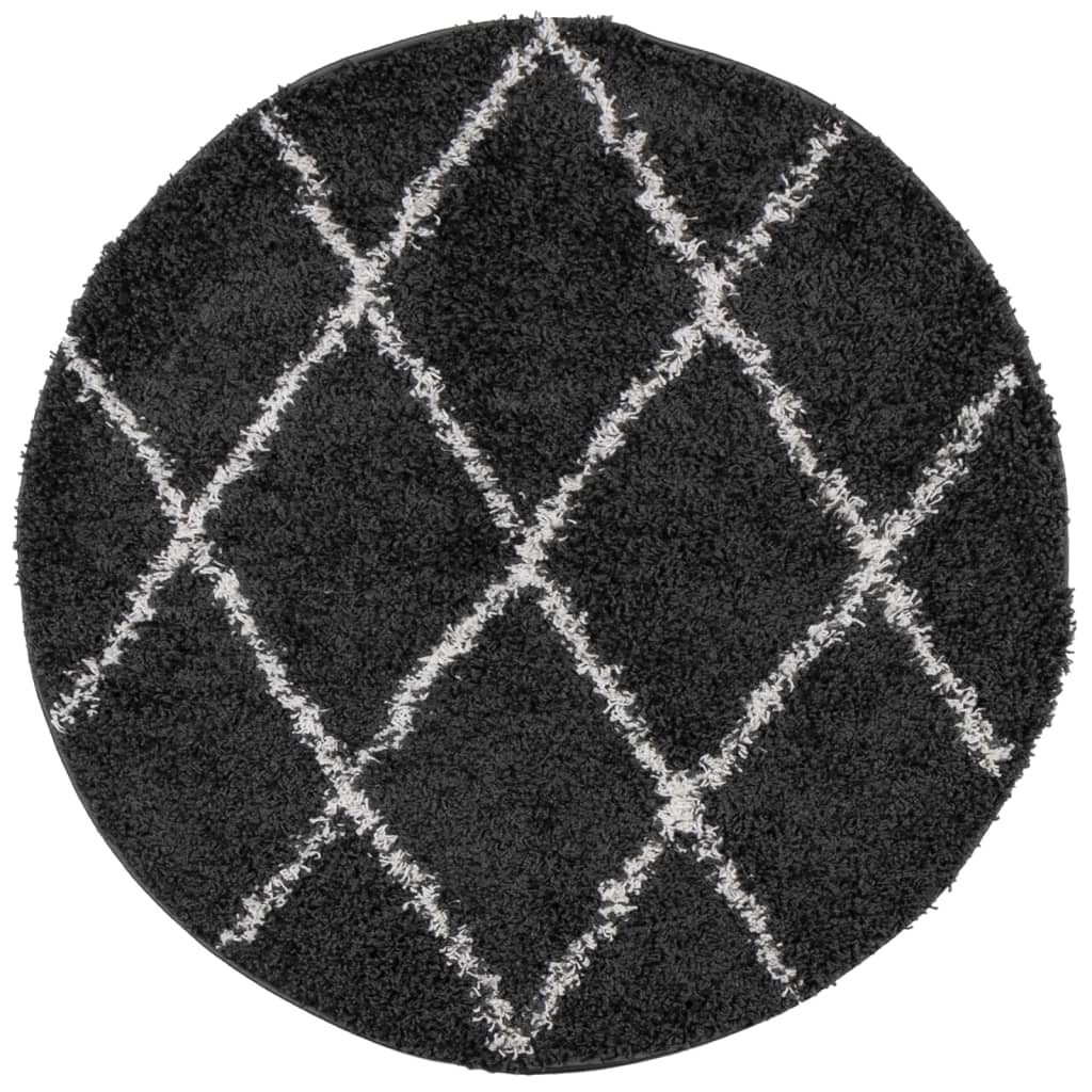 vidaXL Shaggy Rug PAMPLONA High Pile Modern Black and Cream Ø 280 cm 2