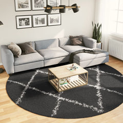vidaXL Shaggy Rug PAMPLONA High Pile Modern Black and Cream Ø 280 cm 1