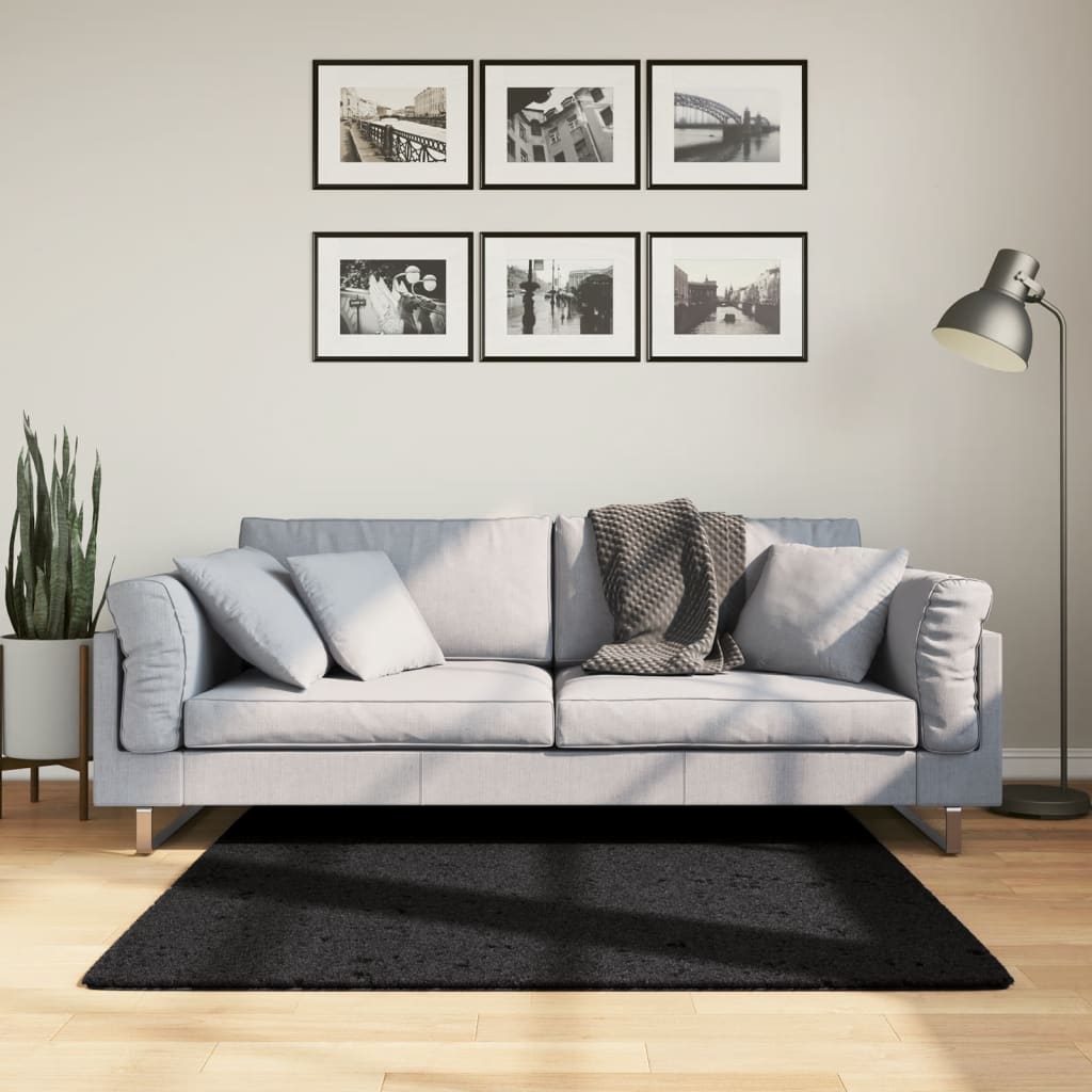 vidaXL Rug OVIEDO Short Pile Black 120x120 cm 1
