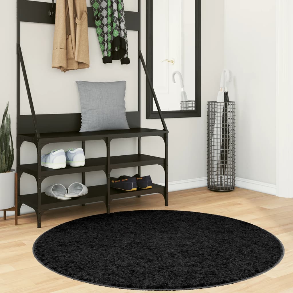 vidaXL Rug OVIEDO Short Pile Black Ø 120 cm 1