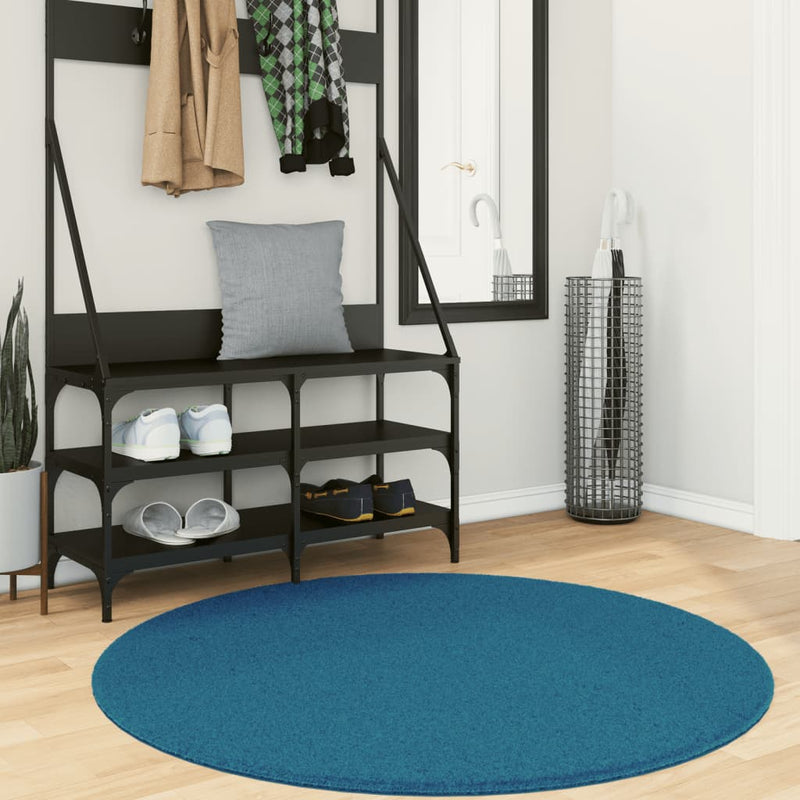 Rug OVIEDO Short Pile Turquoise Ø 120 cm