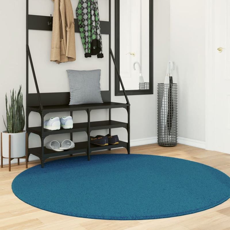 Rug OVIEDO Short Pile Turquoise Ø 160 cm