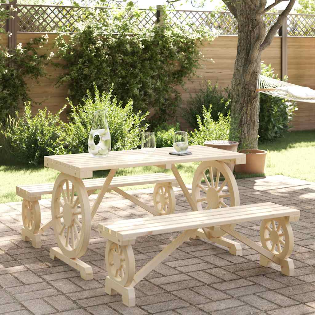3 Piece Garden Dining Set Solid Wood Fir Natural 2x bench + table