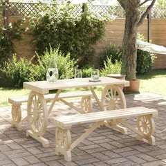 3 Piece Garden Dining Set Solid Wood Fir Natural 2x bench + table