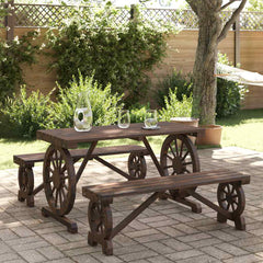 3 Piece Garden Dining Set Solid Wood Fir Brown 2x bench + table