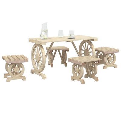 5 Piece Garden Dining Set Solid Wood Fir