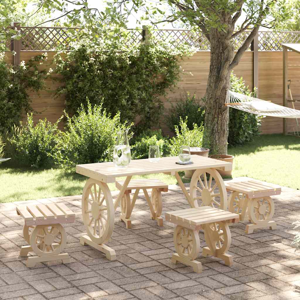 3 Piece Garden Dining Set Solid Wood Fir Natural 4x chair + table