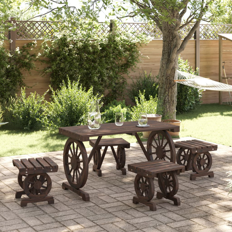 5 Piece Garden Dining Set Solid Wood Fir