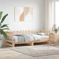Pull-out Day Bed without Mattress 2x(80x200) Solid Wood Natural 80 cm 200 cm
