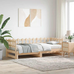 Pull-out Day Bed without Mattress 2x(80x200) Solid Wood Natural 90 cm 200 cm