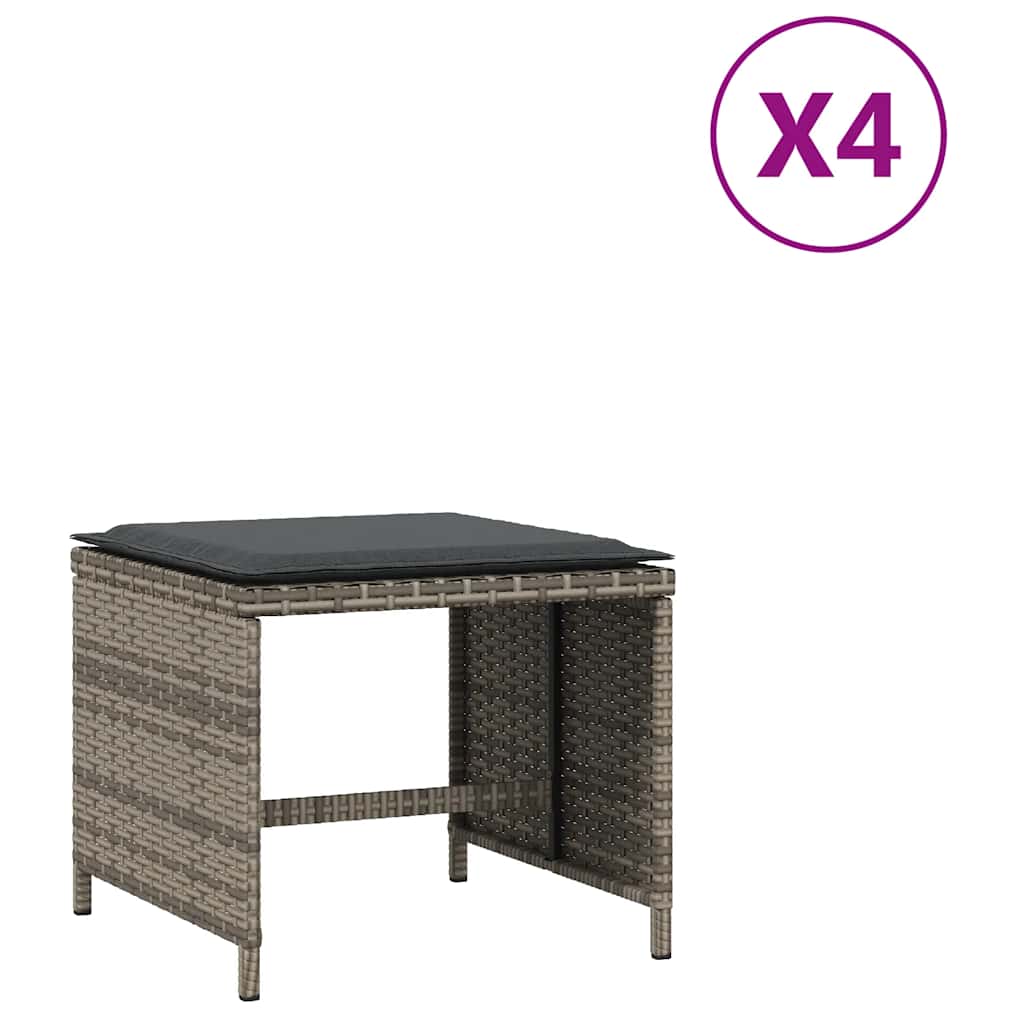 Garden Stools with Cushions 4 pcs 41x41x36 cm Poly Rattan Grey