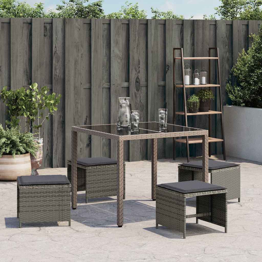 Garden Stools with Cushions 4 pcs 41x41x36 cm Poly Rattan Grey