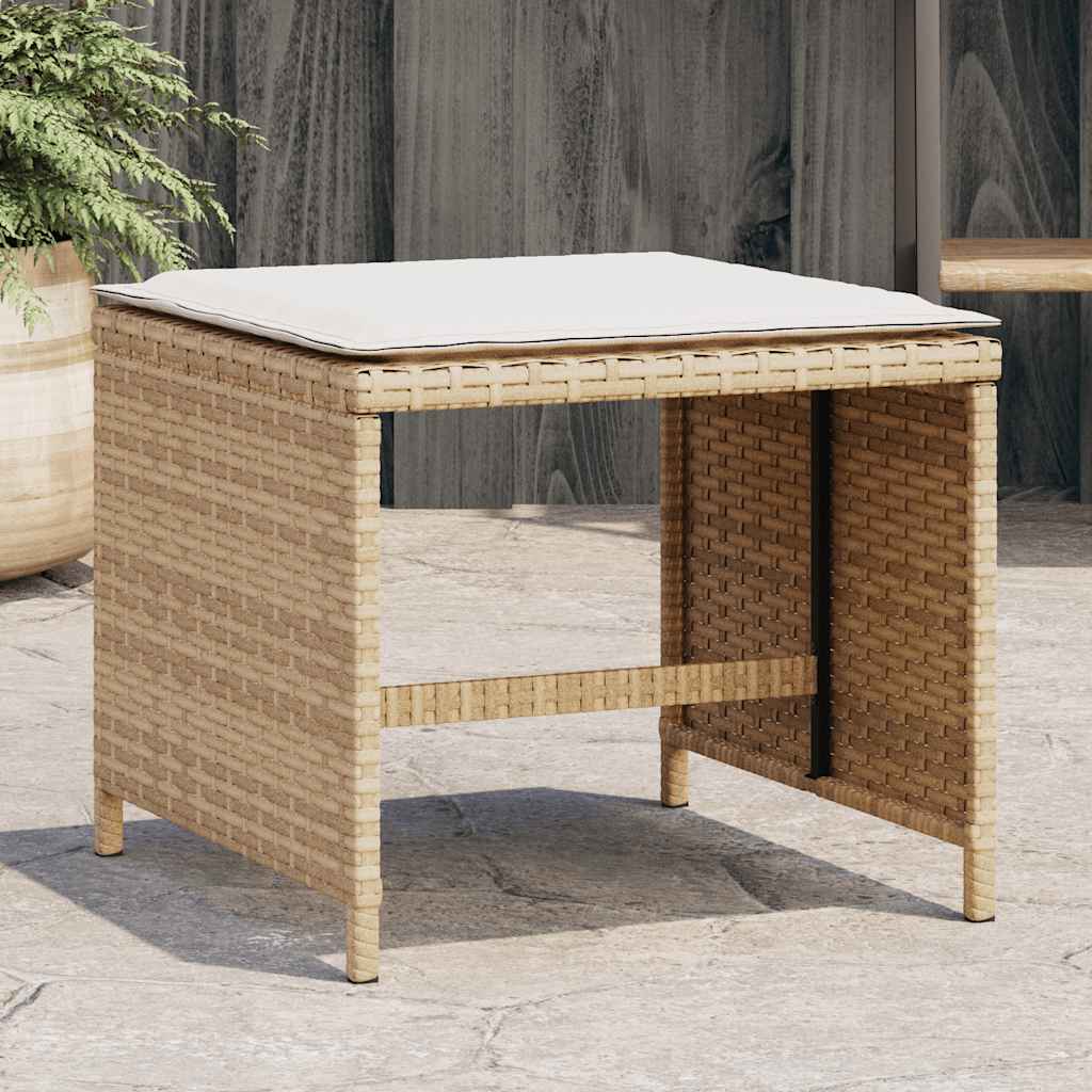 Garden Stools with Cushions 4 pcs 41x41x36 cm Poly Rattan Beige and cream